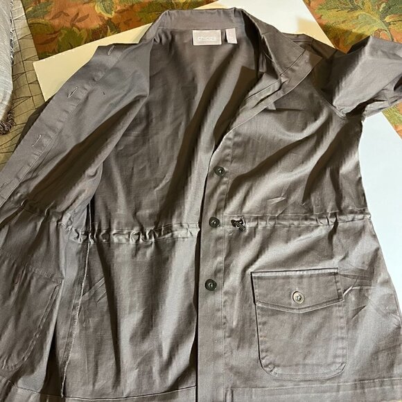 Chico's Army Green Field Jacket Lightweight Cinched Waist Pockets Shacket Med/1 - Picture 8 of 11